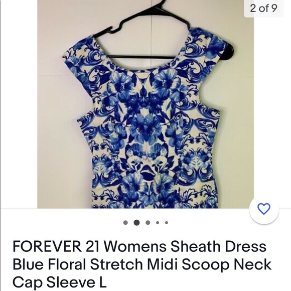 ⭐️🎉4 for $30 FOREVER 21 Sheath Dress Blue Floral Stretch Scoop Neck s/s sz smal - Picture 5 of 5
